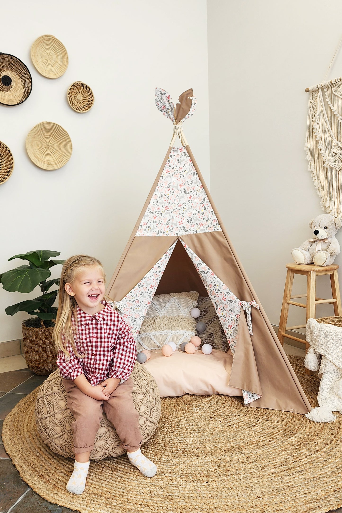 Peach Tiny flowers and Cardboard Teepee with Window image 7