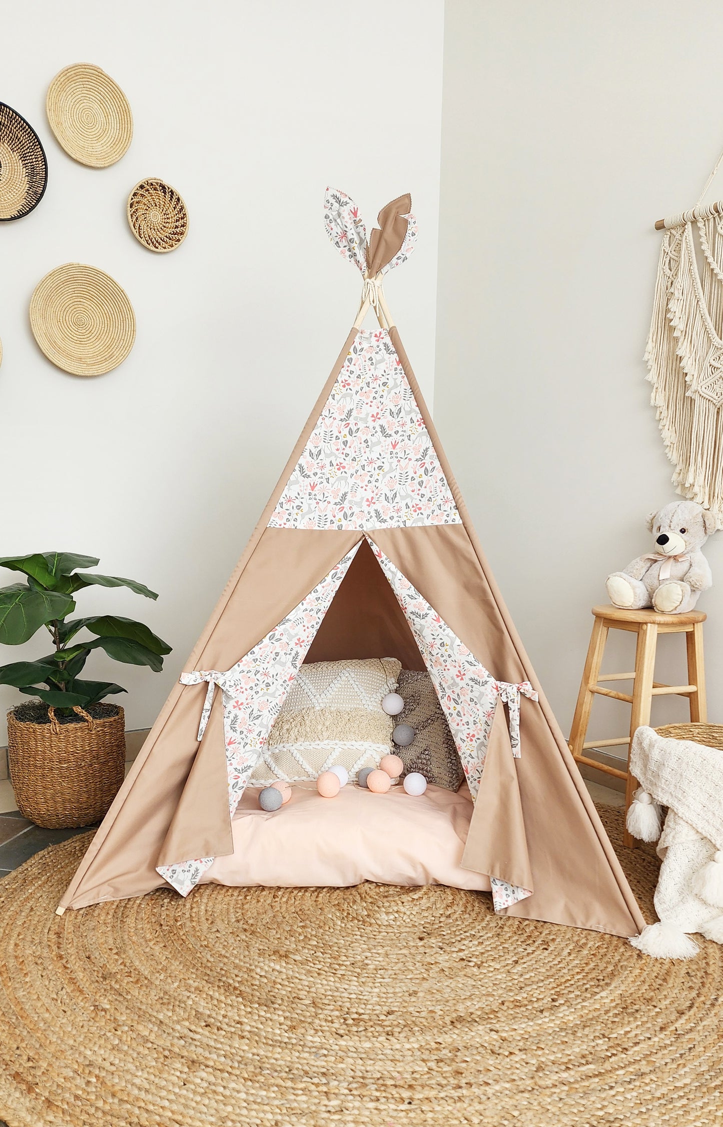 Peach Tiny flowers and Cardboard Teepee with Window image 5