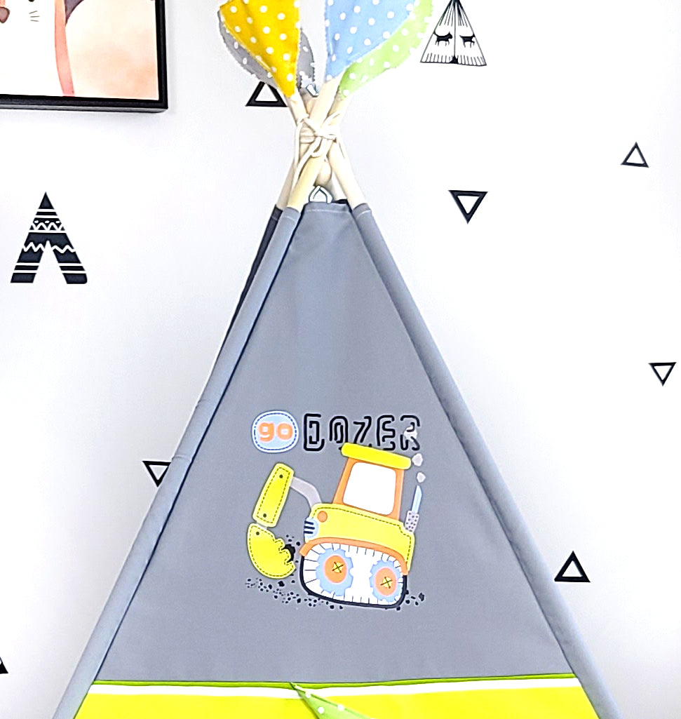 GoDozer Green Yellow White Stripes Grey Play Teepee Tent image 1