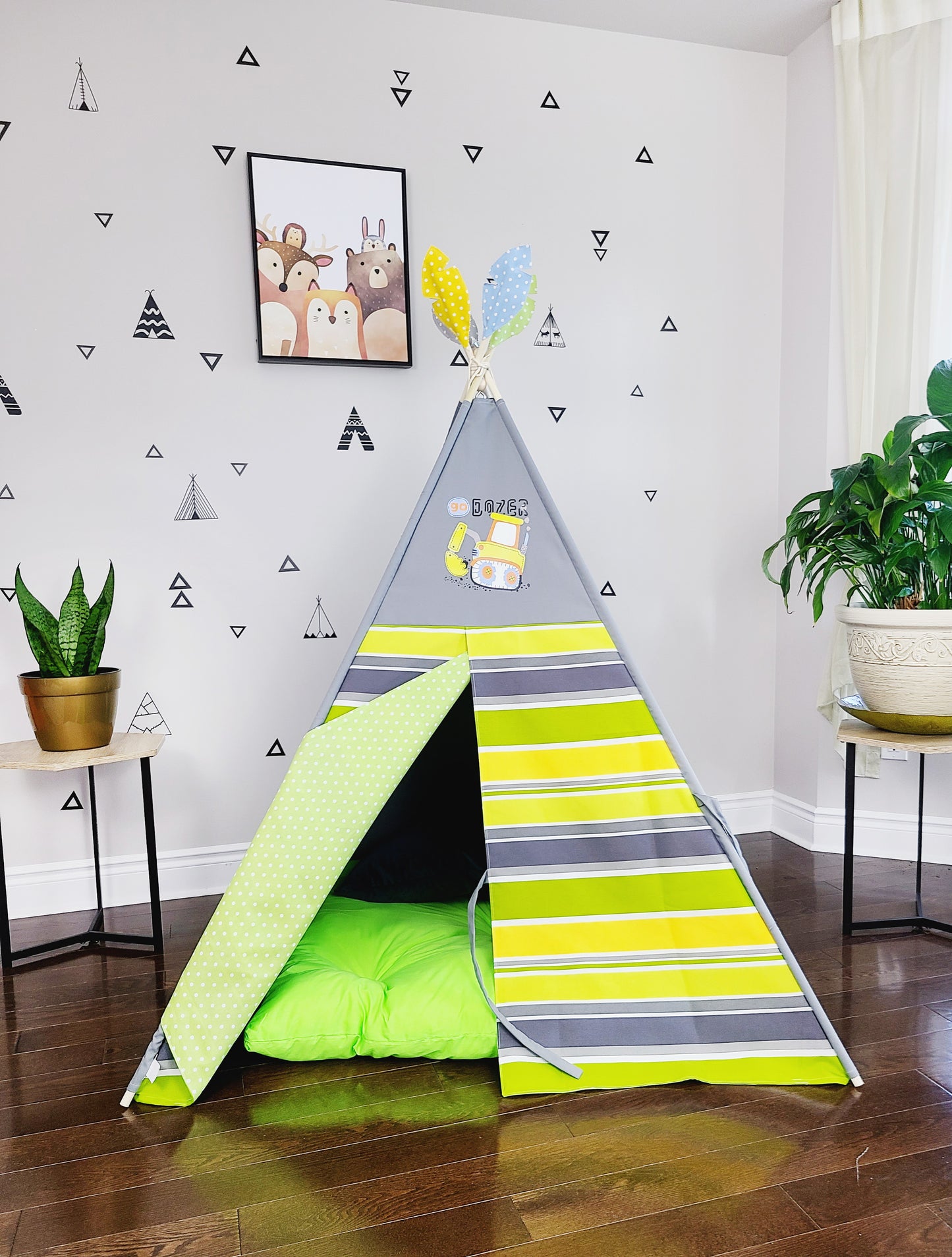 GoDozer Green Yellow White Stripes Grey Play Teepee Tent image 4