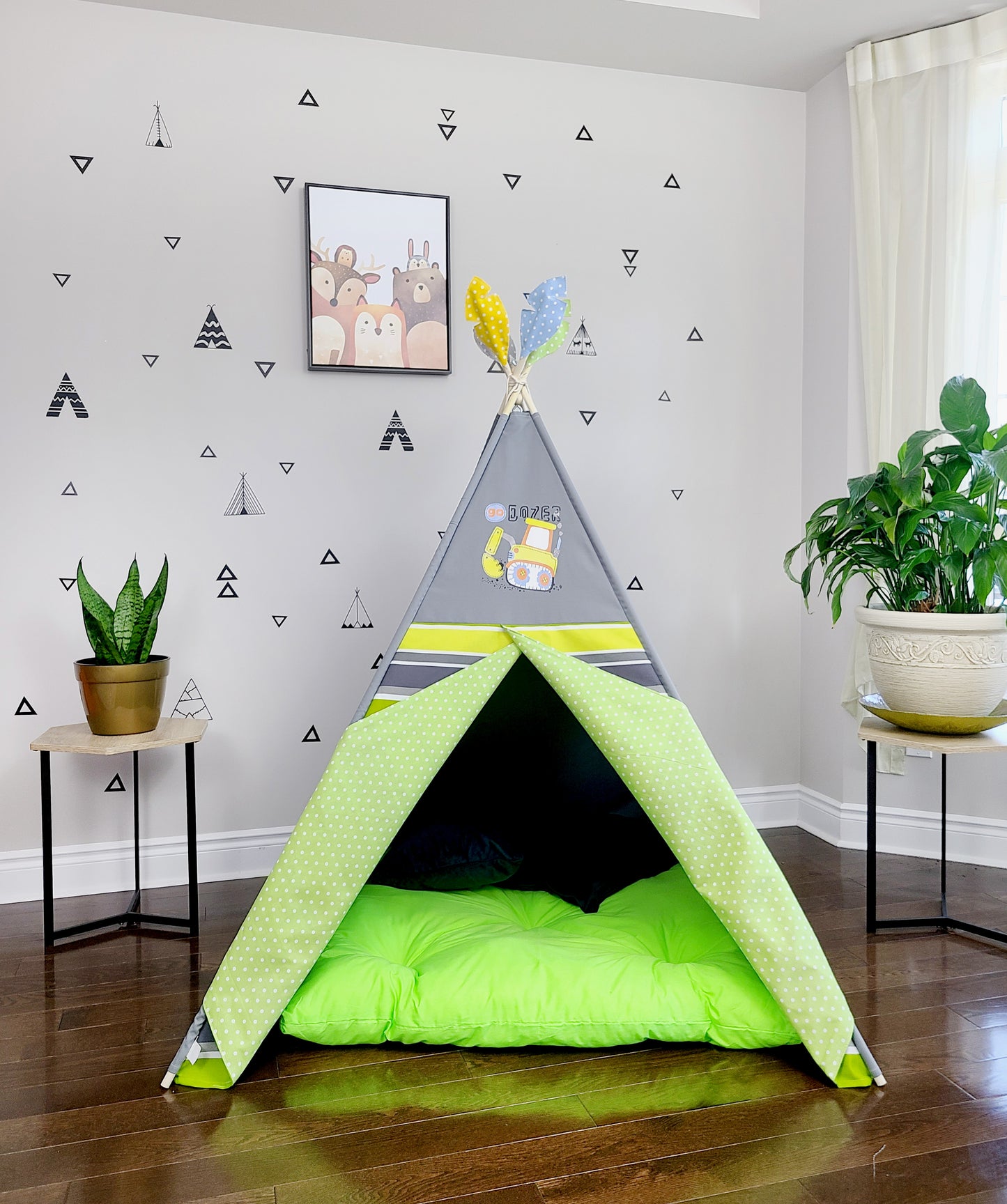 GoDozer Green Yellow White Stripes Grey Play Teepee Tent image 5