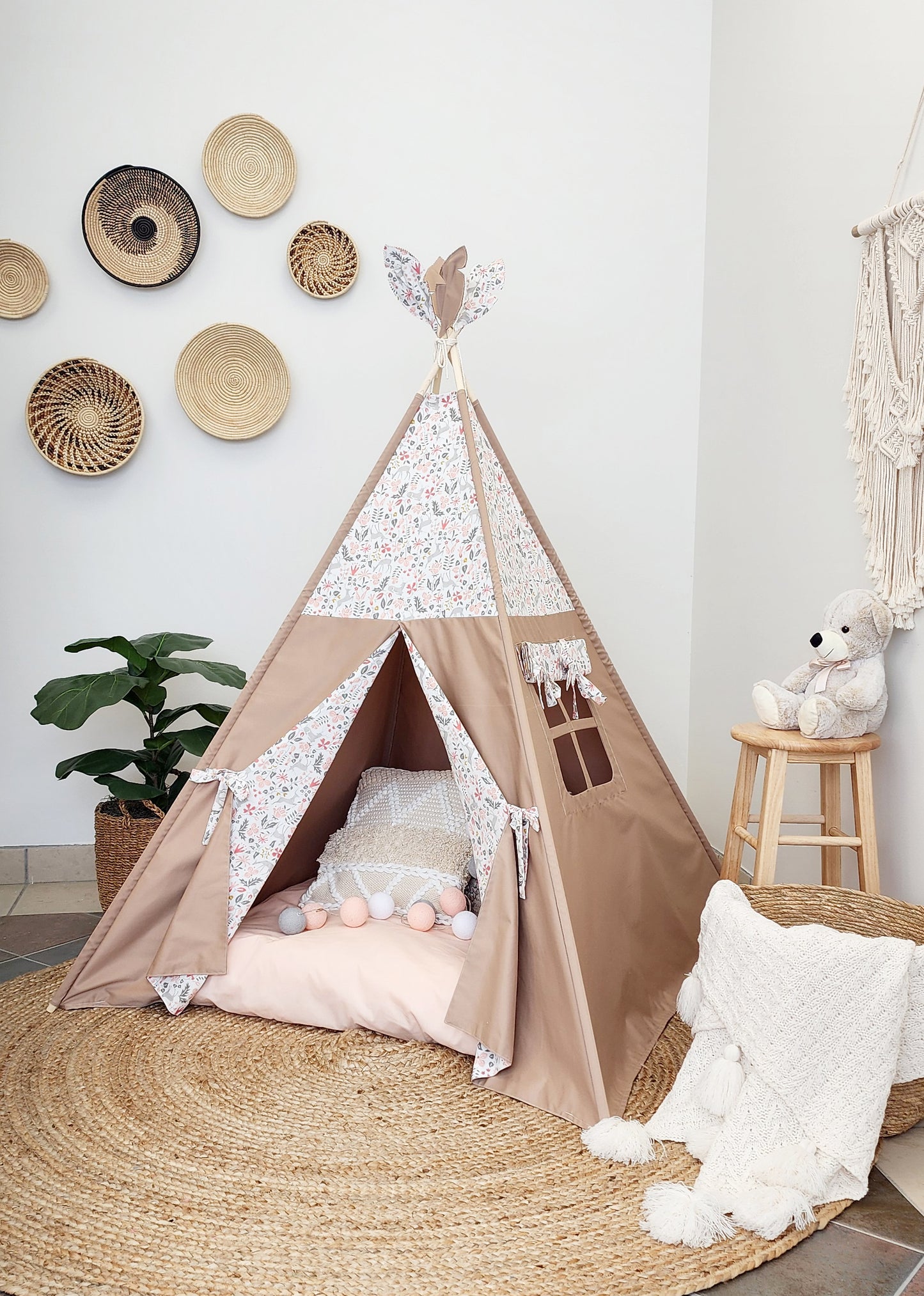 Peach Tiny flowers and Cardboard Teepee with Window image 3