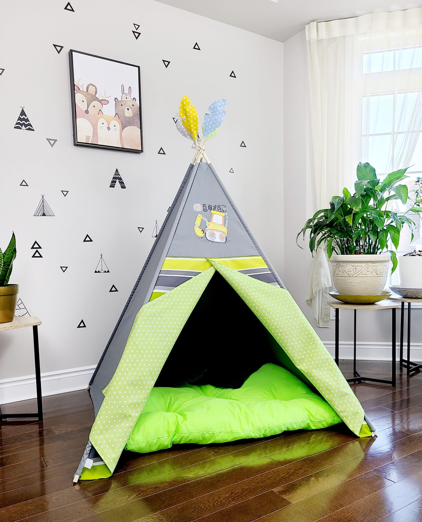 GoDozer Green Yellow White Stripes Grey Play Teepee Tent image 3