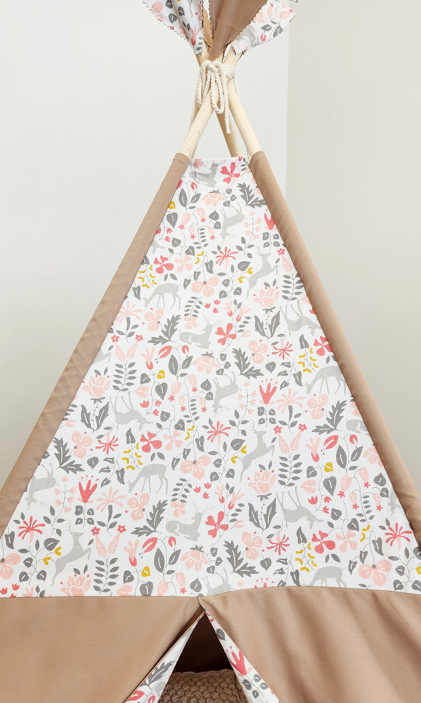 Peach Tiny flowers and Cardboard Teepee with Window image 1