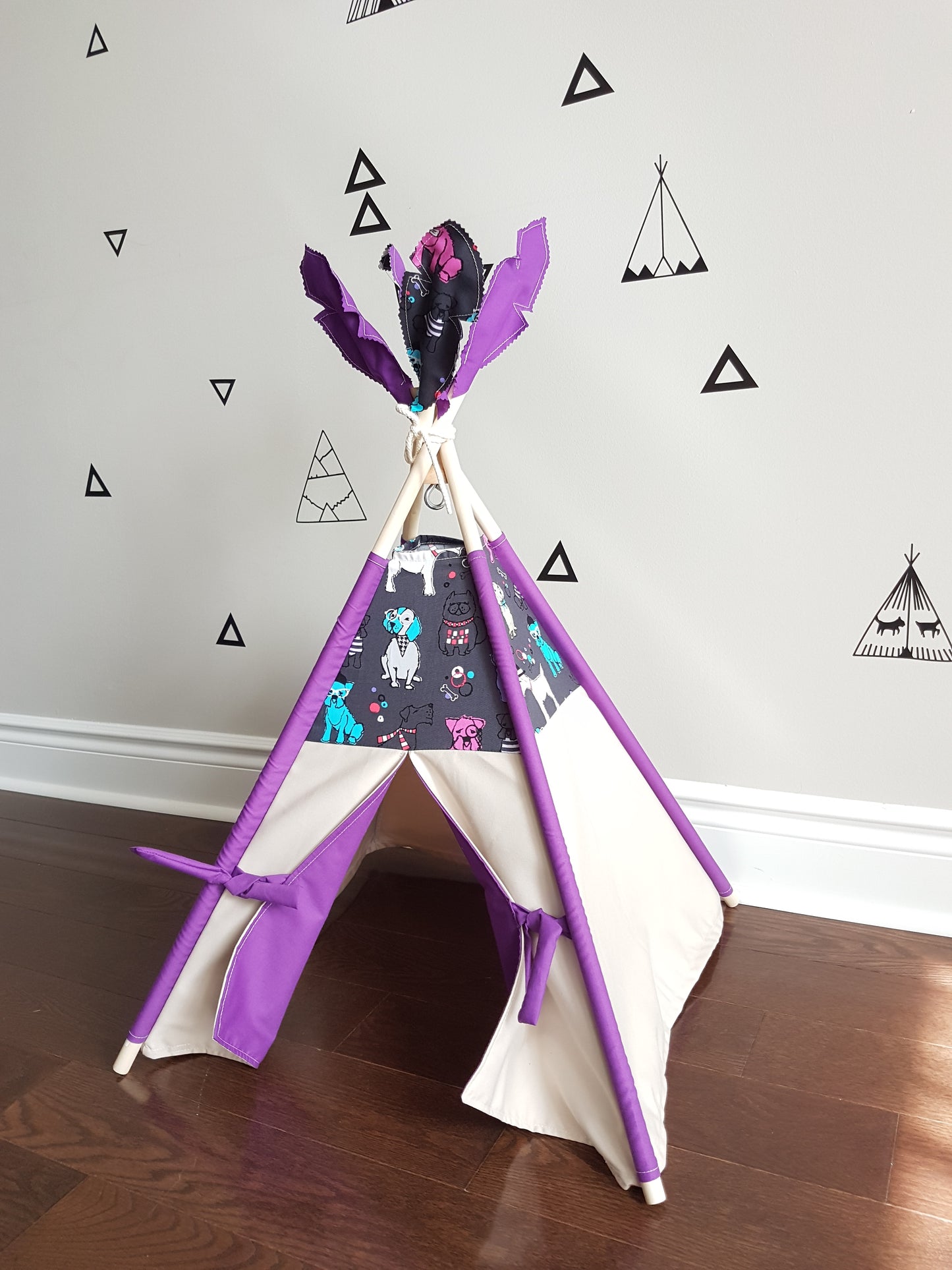 Best Friends Grey and Purple lining pet/kid teepee tent. image 4