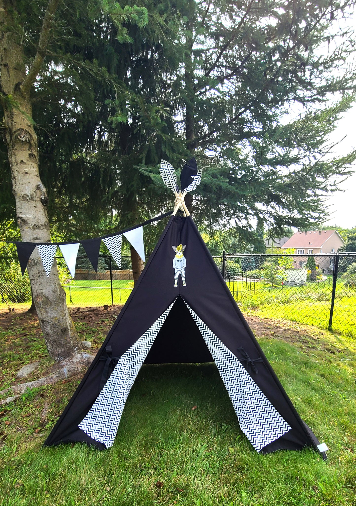 Black Teepee with Dog patch and Zig-zag Lining Teepee Tent image 6
