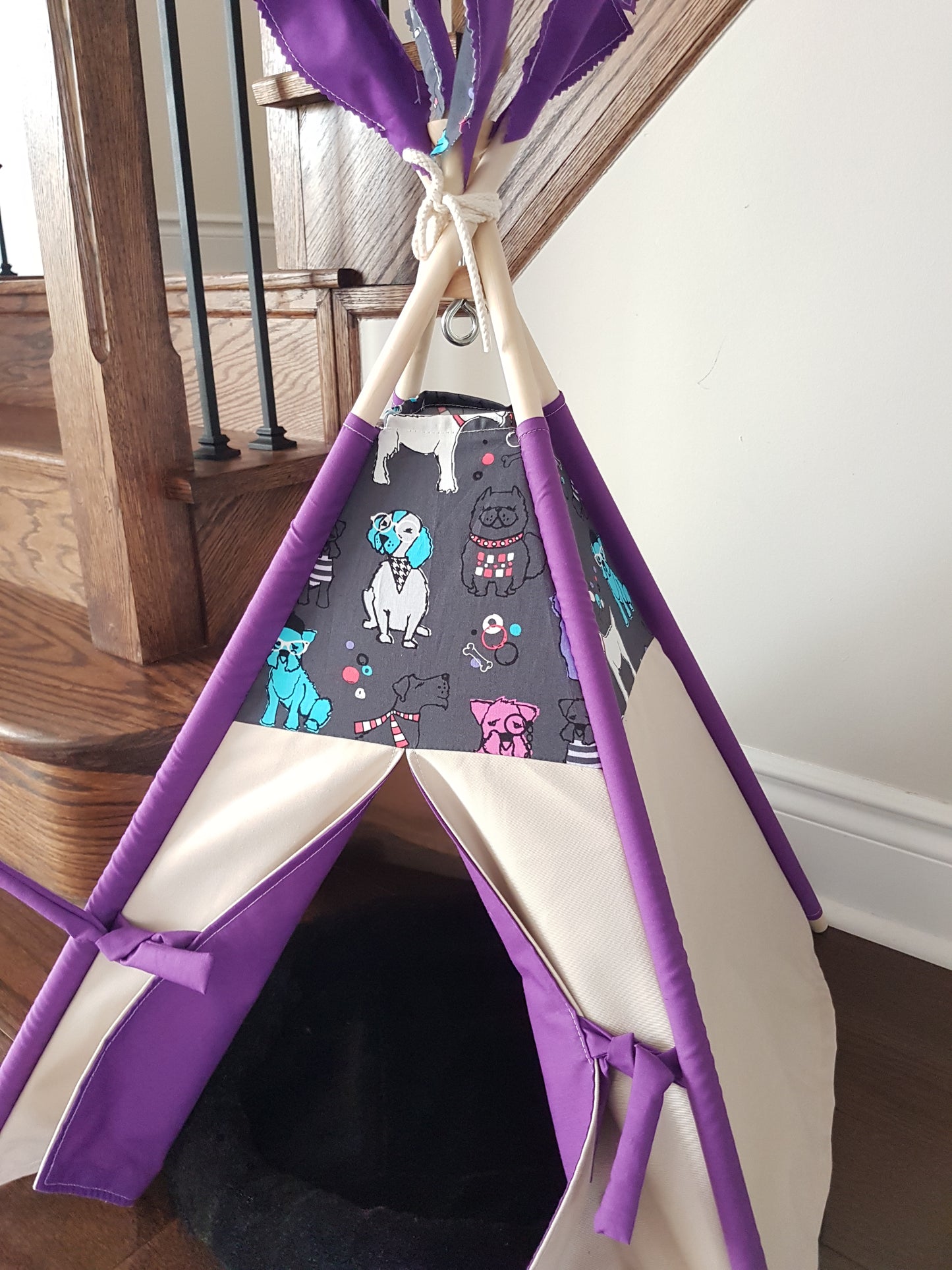 Best Friends Grey and Purple lining pet/kid teepee tent. image 11