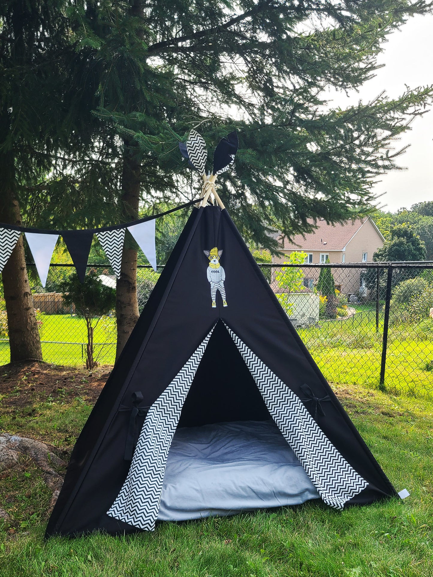 Black Teepee with Dog patch and Zig-zag Lining Teepee Tent image 4