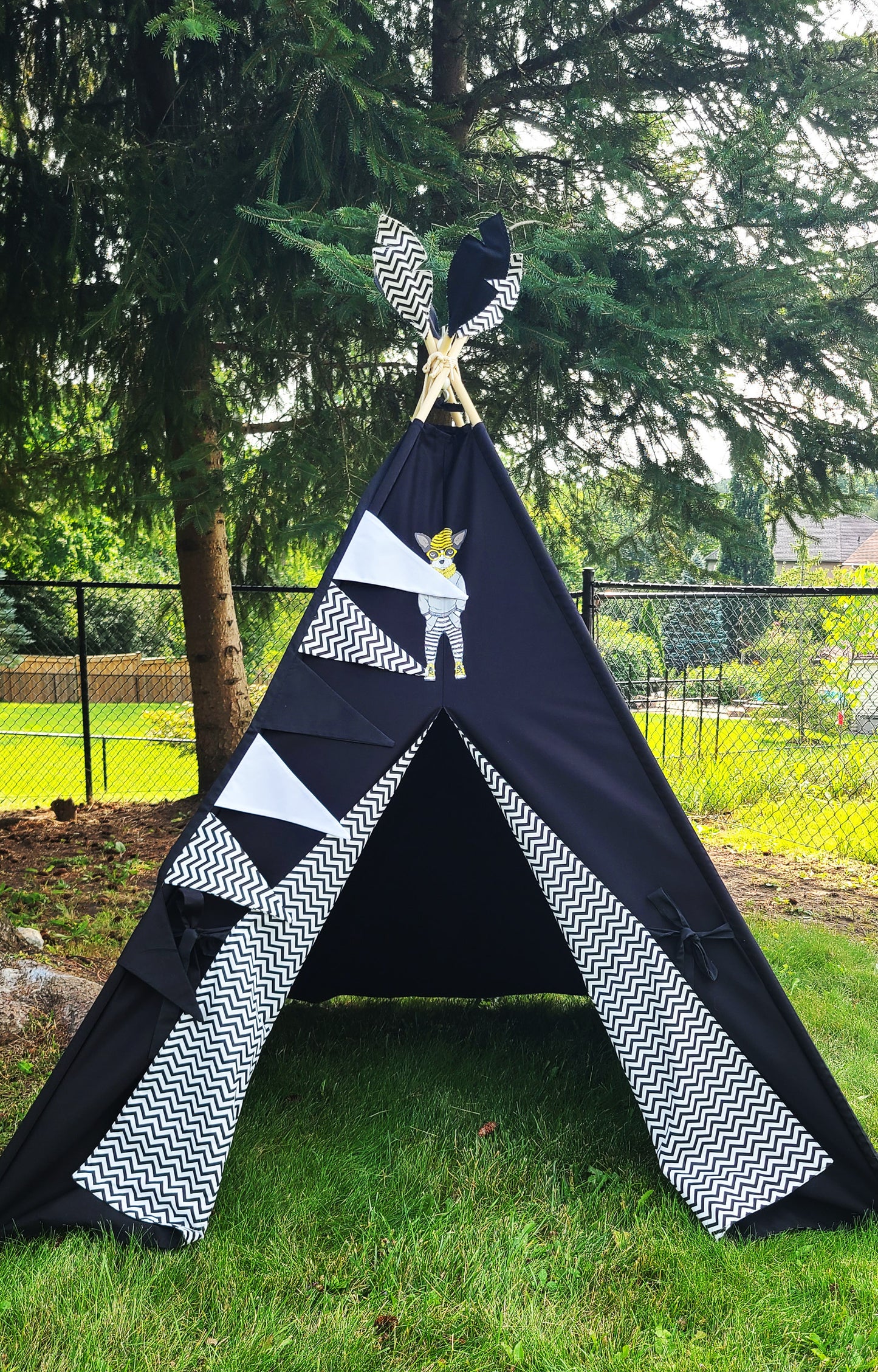 Black Teepee with Dog patch and Zig-zag Lining Teepee Tent image 5
