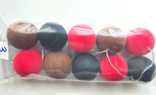 Red / Brown  / Black Cotton Balls String Light