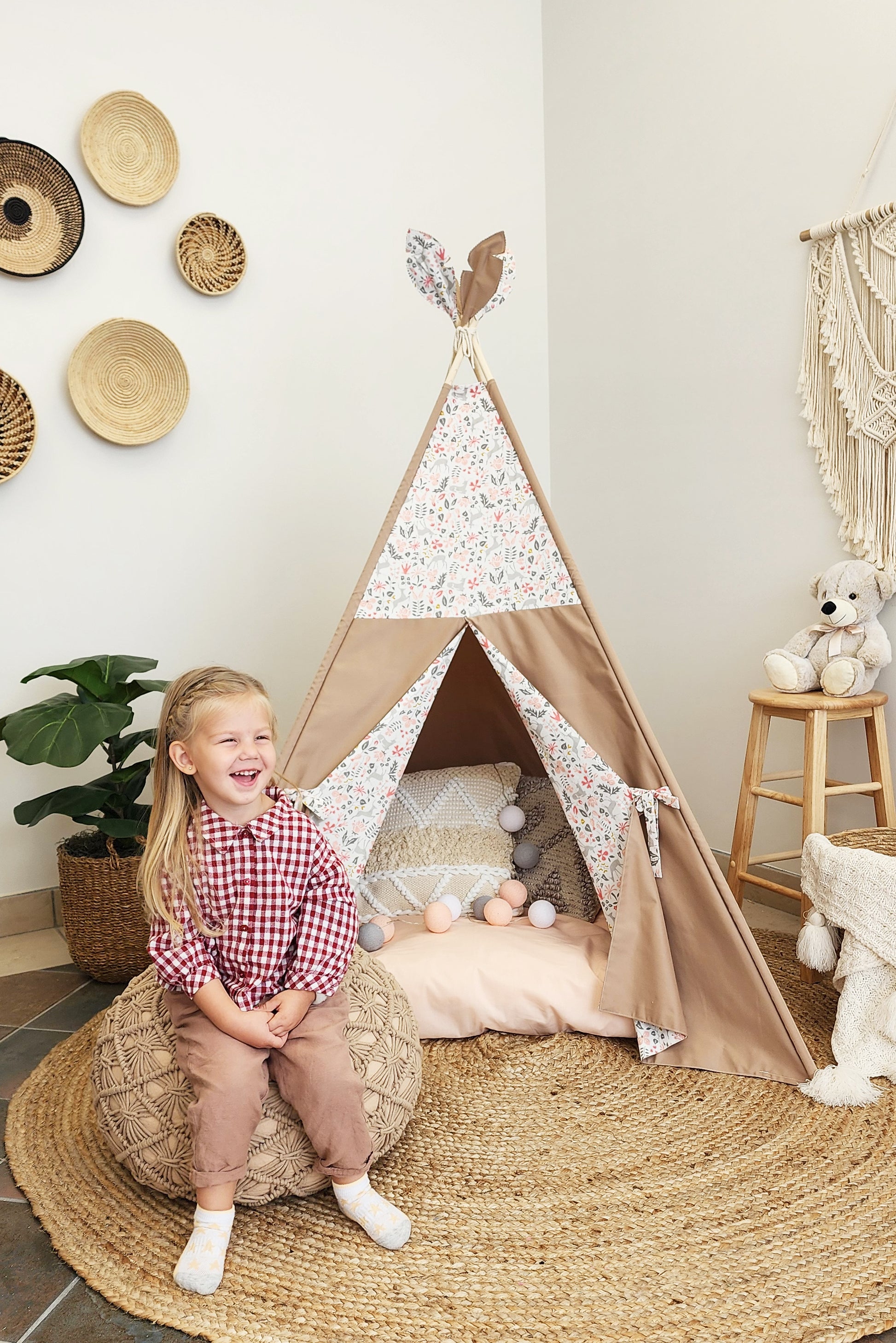 Peach Tiny flowers and Cardboard Teepee with Window image 7