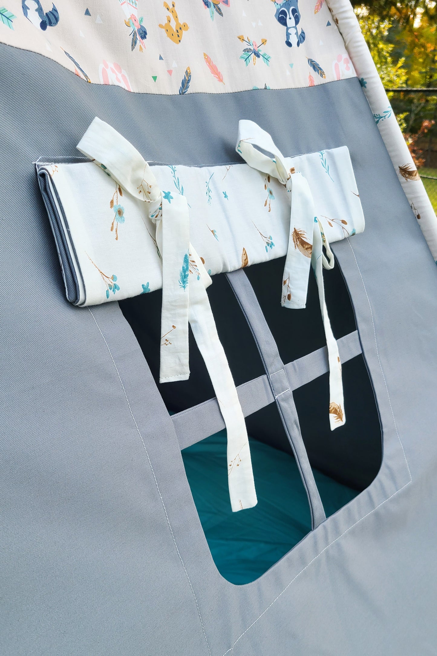 Racoons Foxes Teepees &amp; Bunnies Grey Play Teepee Tent with Window image 7