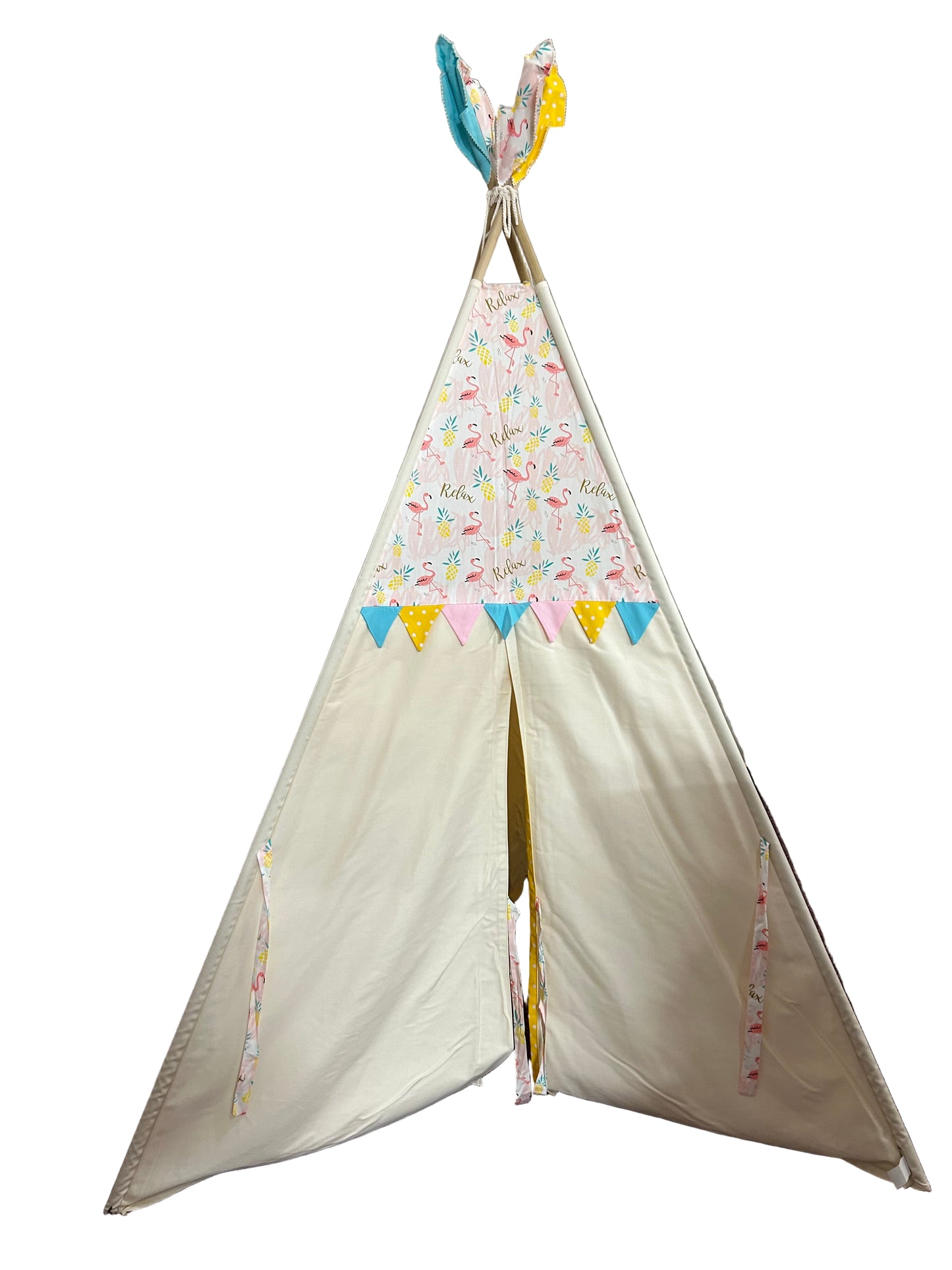 “Relax & Shine” Flamingo Teepee – With Window