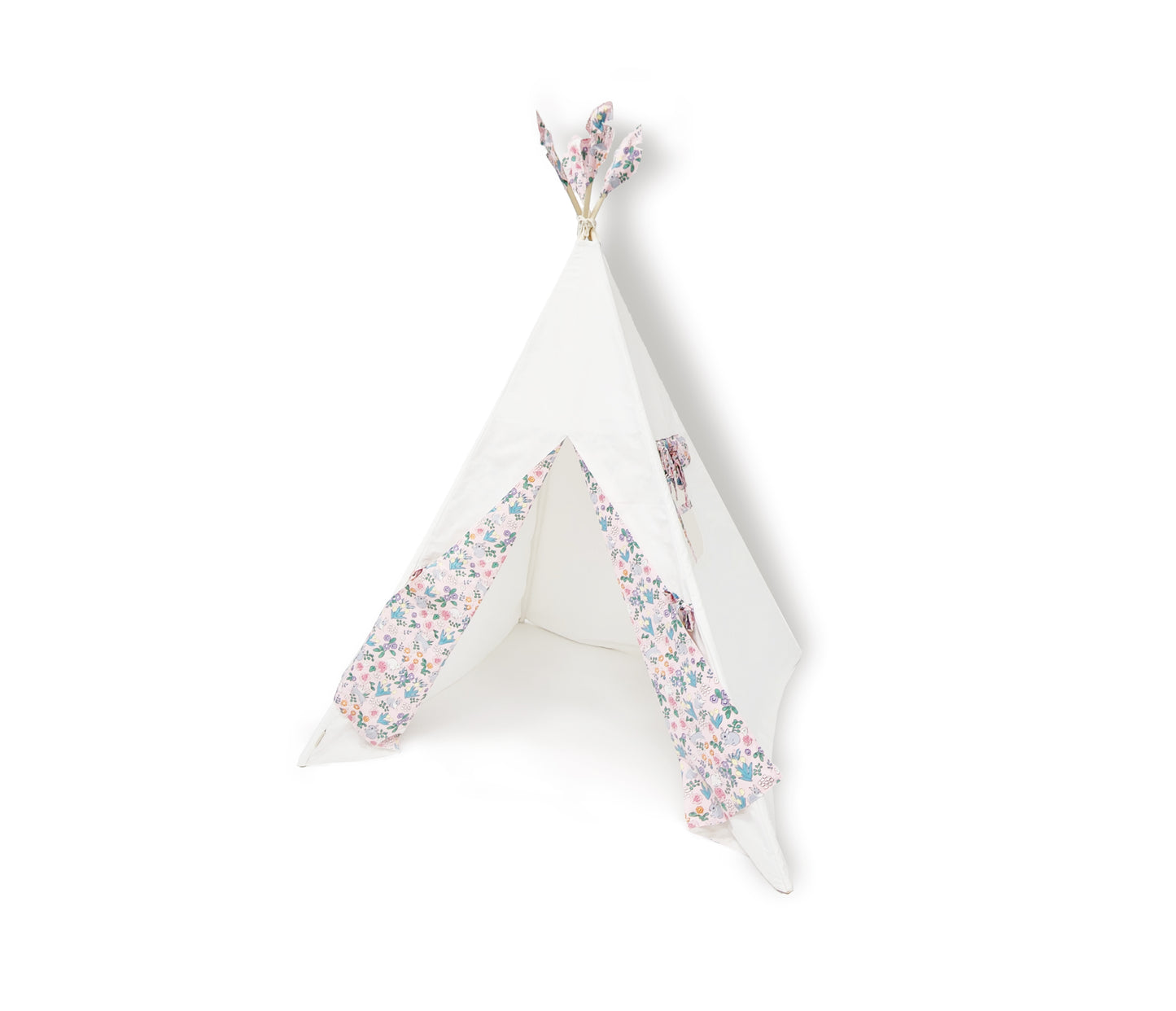Off-white Girl's Play Teepee Tent with Pink Flowers Lining image 2