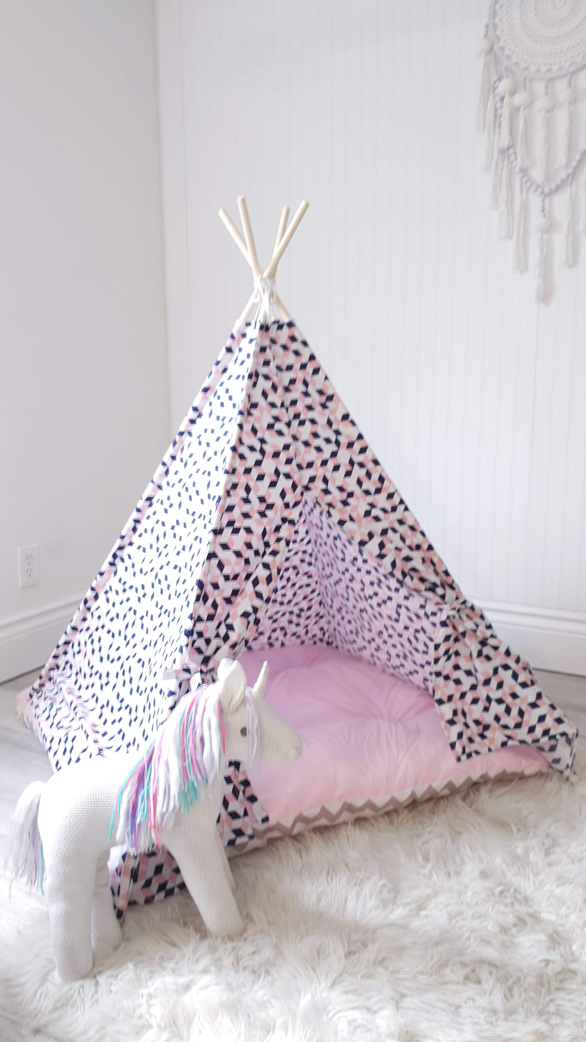 Pink abstract Baby size or Large Pet's size Teepee Tent. image 3