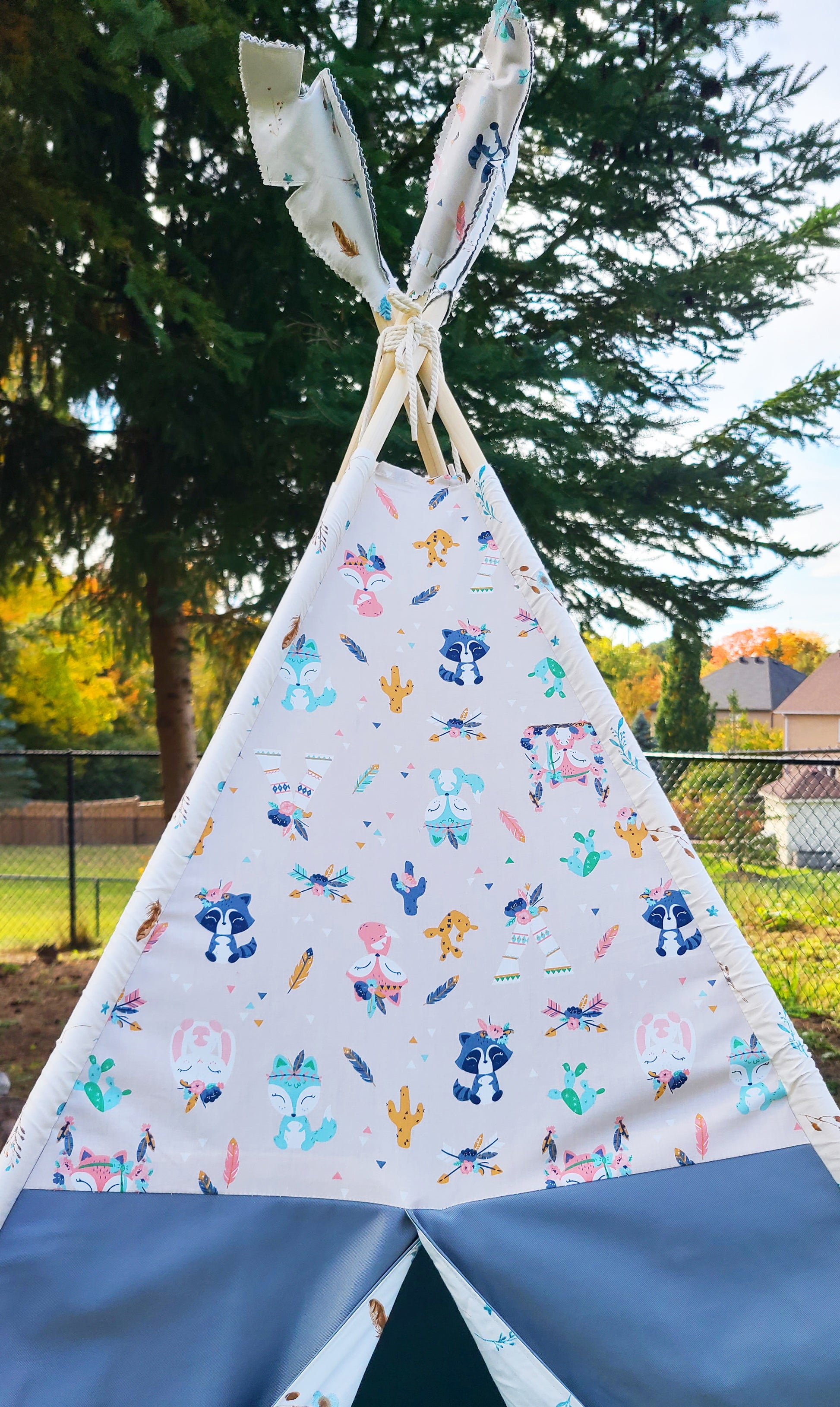 Racoons Foxes Teepees &amp; Bunnies Grey Play Teepee Tent with Window image 1