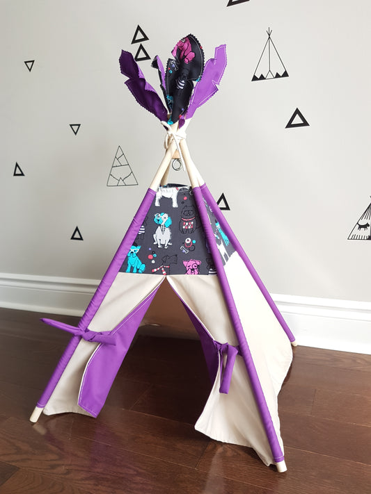 Best Friends Grey and Purple lining pet/kid teepee tent. image 1