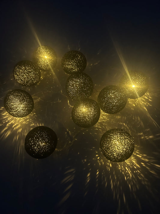 Cotton Ball String Lights – Black (Halloween)