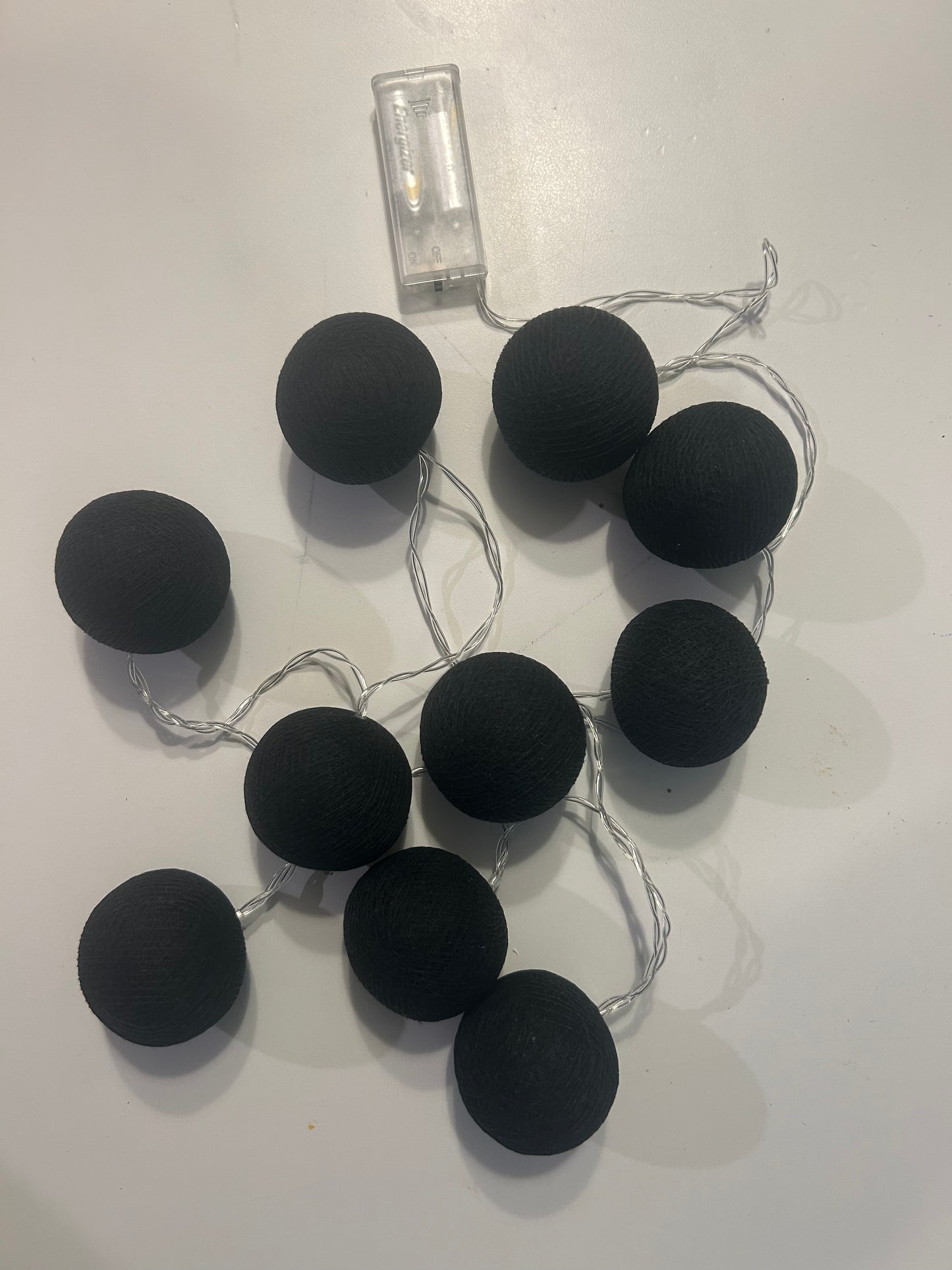 Cotton Ball String Lights – Black (Halloween)