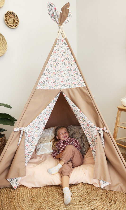 Peach Tiny flowers and Cardboard Teepee with Window image 0