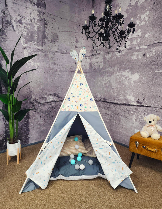 Racoons Foxes Teepees &amp; Bunnies Grey Play Teepee Tent with Window image 0