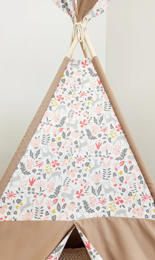 Peach Tiny flowers and Cardboard Teepee with Window image 1