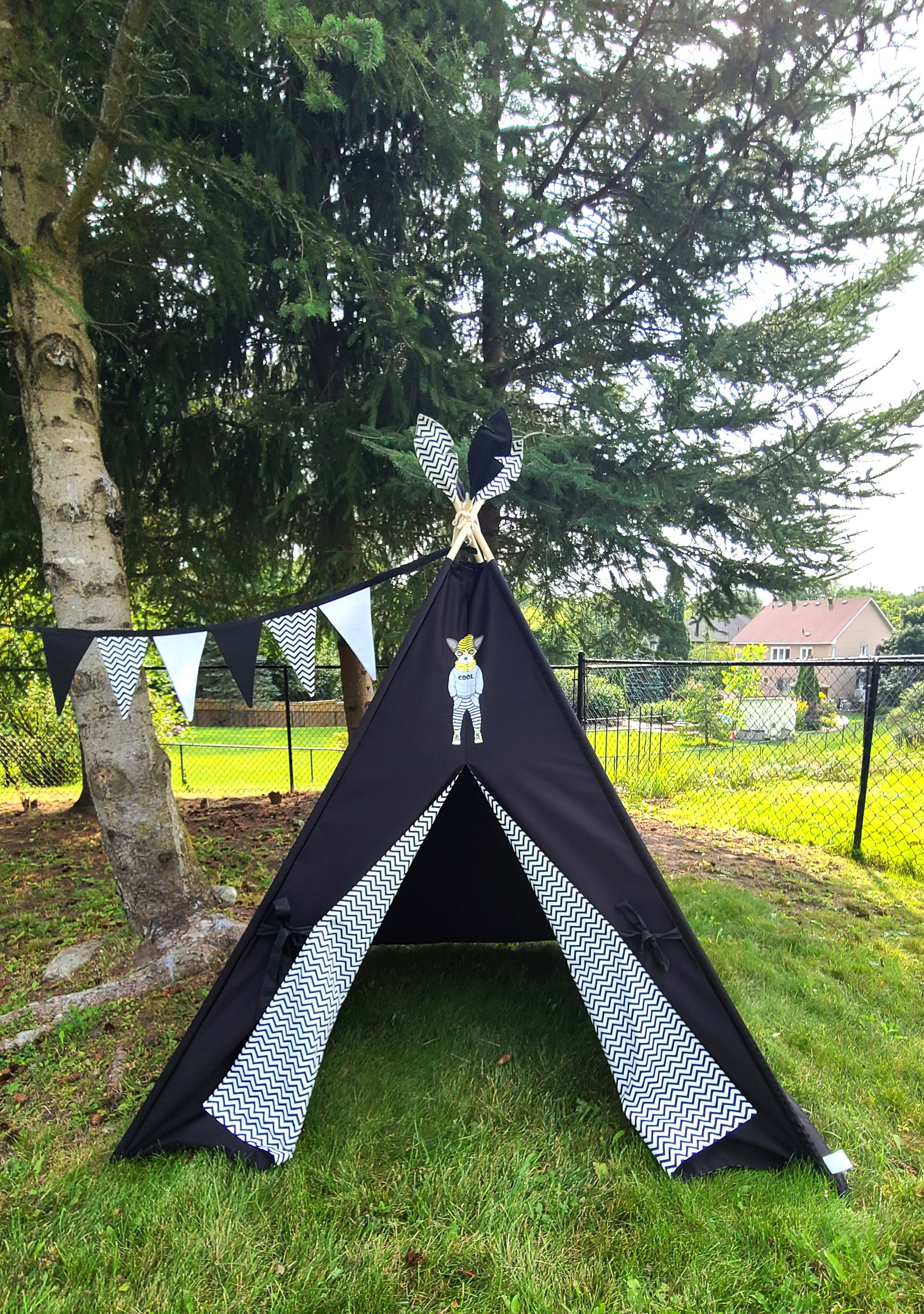 Black Teepee with Dog patch and Zig-zag Lining Teepee Tent image 6